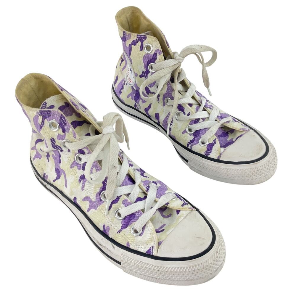 Converse Purple/Cream Camo Canvas High-Top Sneaker Shoes Women’s Size 7 Preowned
